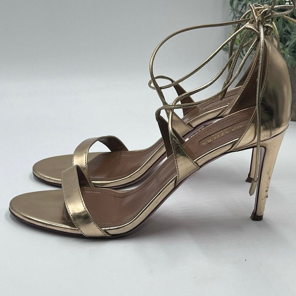 Aquazzura Gold Mirrored Patent Leather Strappy Heel Open Toe Sandals Sz 39/8‎ - Picture 5 of 12